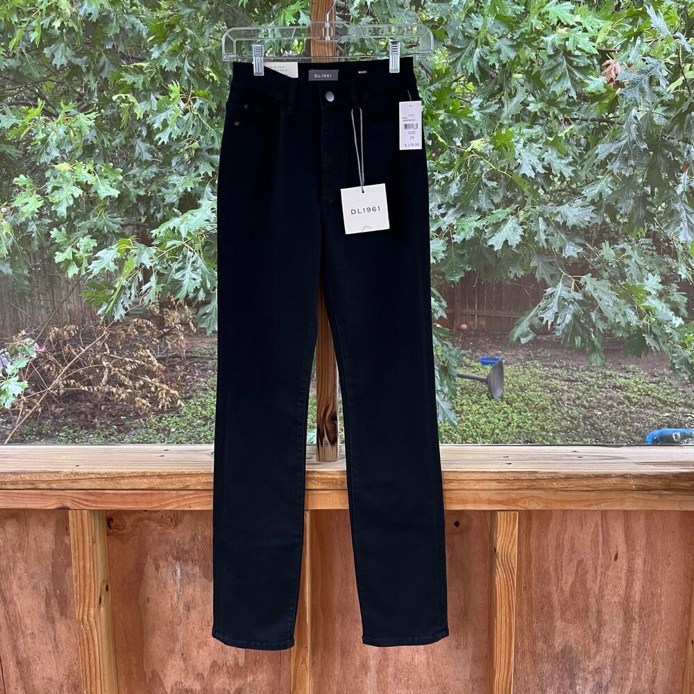 DL 1961 Women's Mara High-Rise Instasculpt Straight Jeans Black Size 24. NEW!